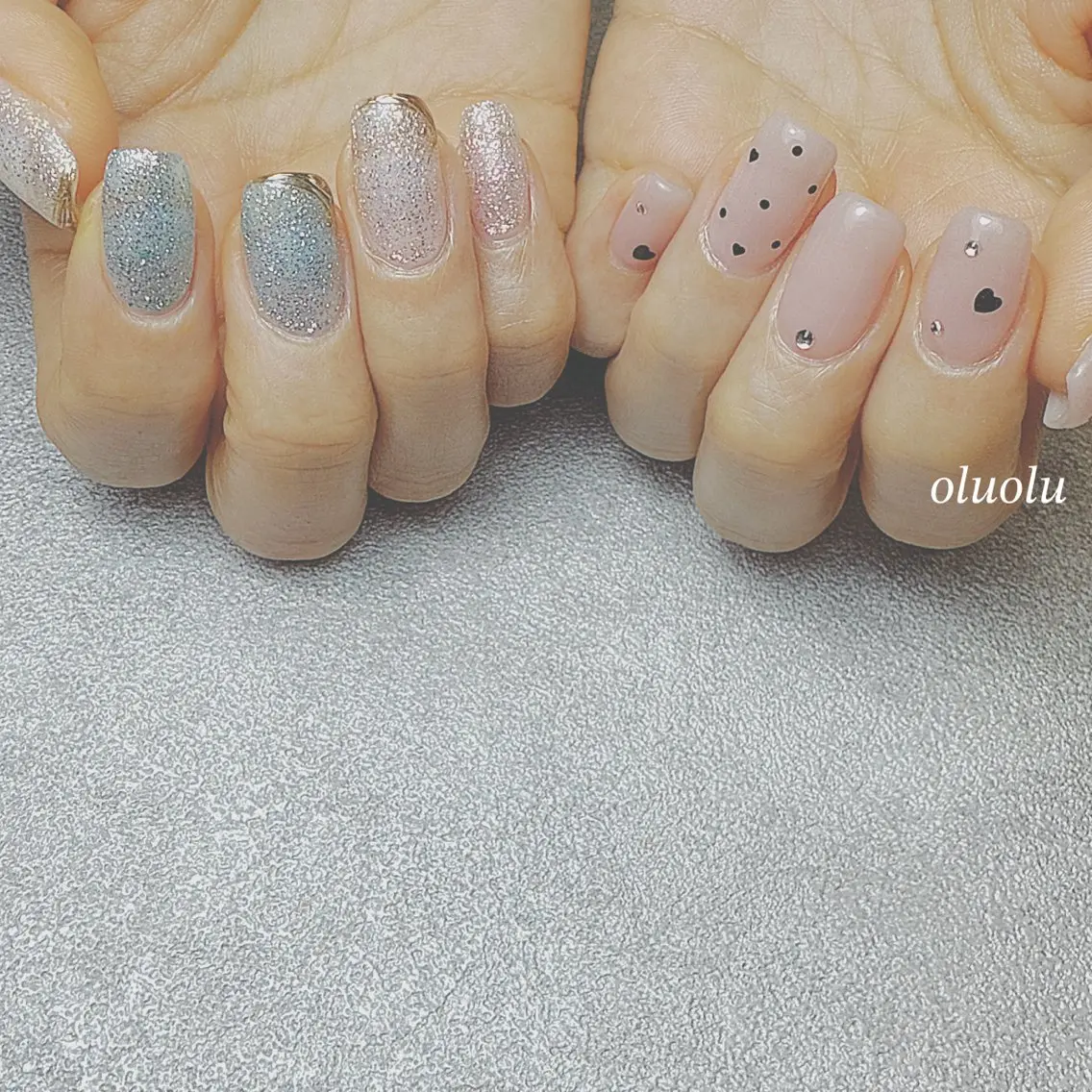 ネイル アートネイル ドット フラッシュネイル ハート 大村 紬華のネイルデザイン