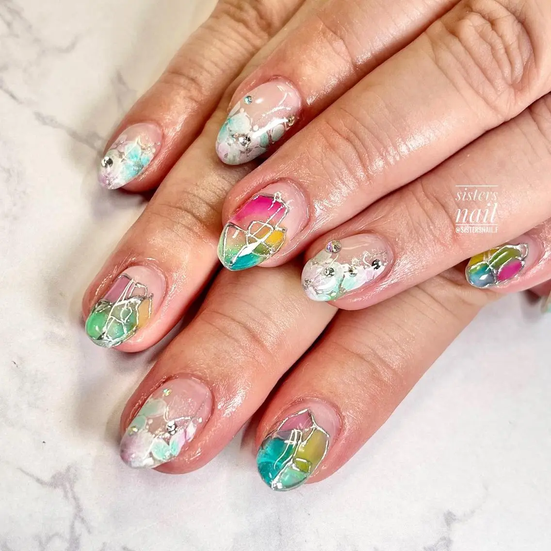 ネイル アートネイル フラワーネイル フレンチネイル 夏ネイル sisters nail.fのネイルデザイン