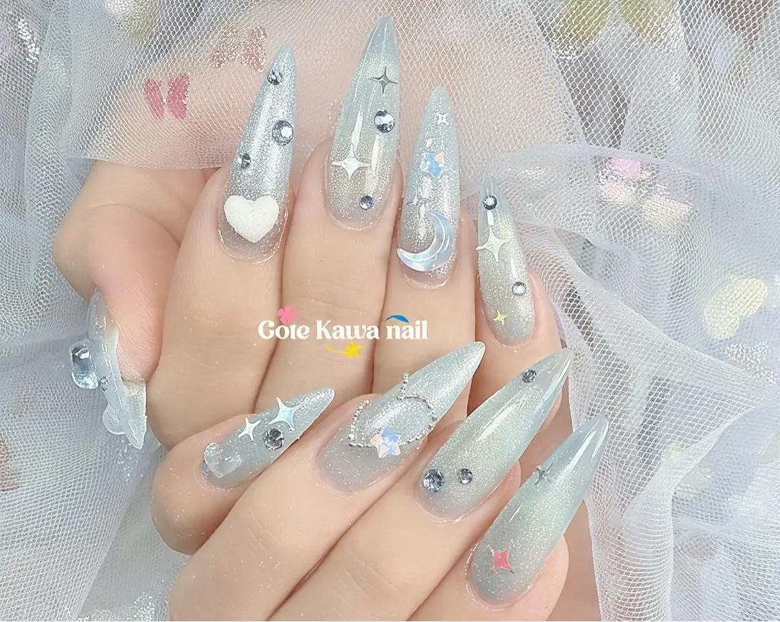 ネイル ブルー フラッシュネイル マグネットネイル 持ち込み 夏ネイル ハンドネイル ハンドケア Gote Kawa nail salonのネイルデザイン