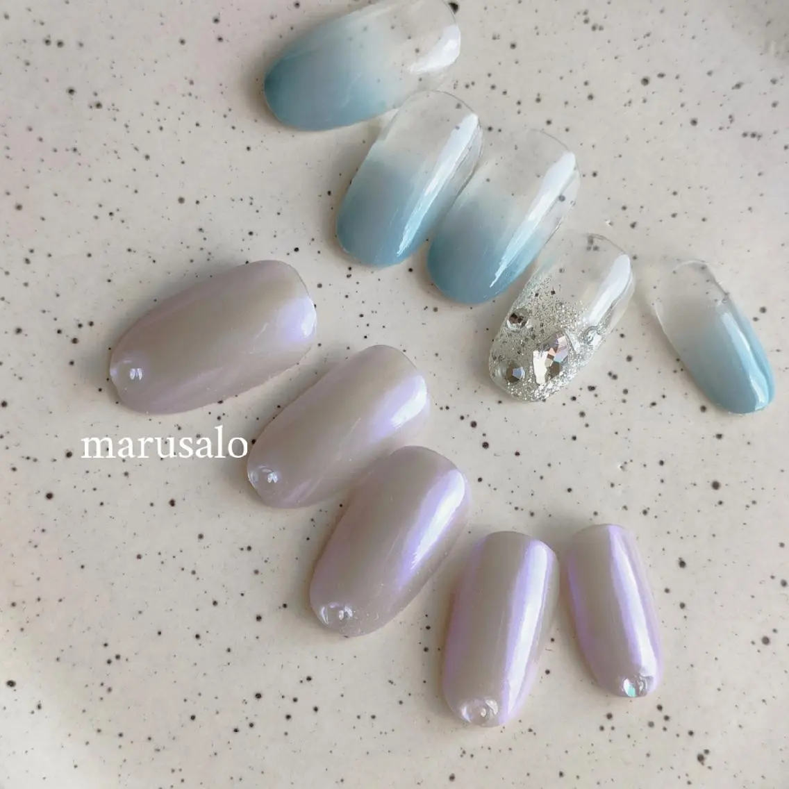 ネイル グラデーション 韓国ネイル ミラーネイル シンプルネイル ストーンネイル marusalo nailのネイルデザイン