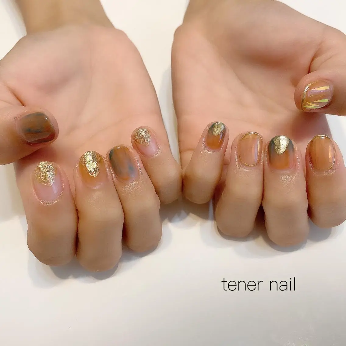 ネイル ブラウン オレンジ テネルネイル tener nailのネイルデザイン