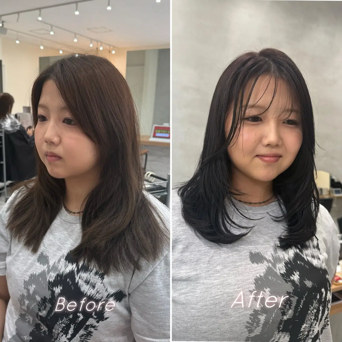セミロング レイヤーカット カット ヘアカラー 透け感カラー/ SUのヘアスタイル