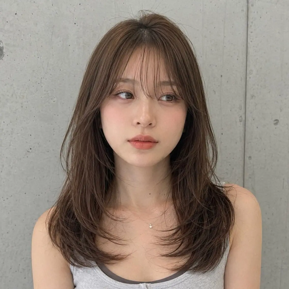 セミロング カラー ベージュカラー ブラウンカラー ブラウンベージュ 透明感カラー 韓国風ヘア 盛れる顔まわりカット 髪質改善/渋谷/れんのヘアスタイル