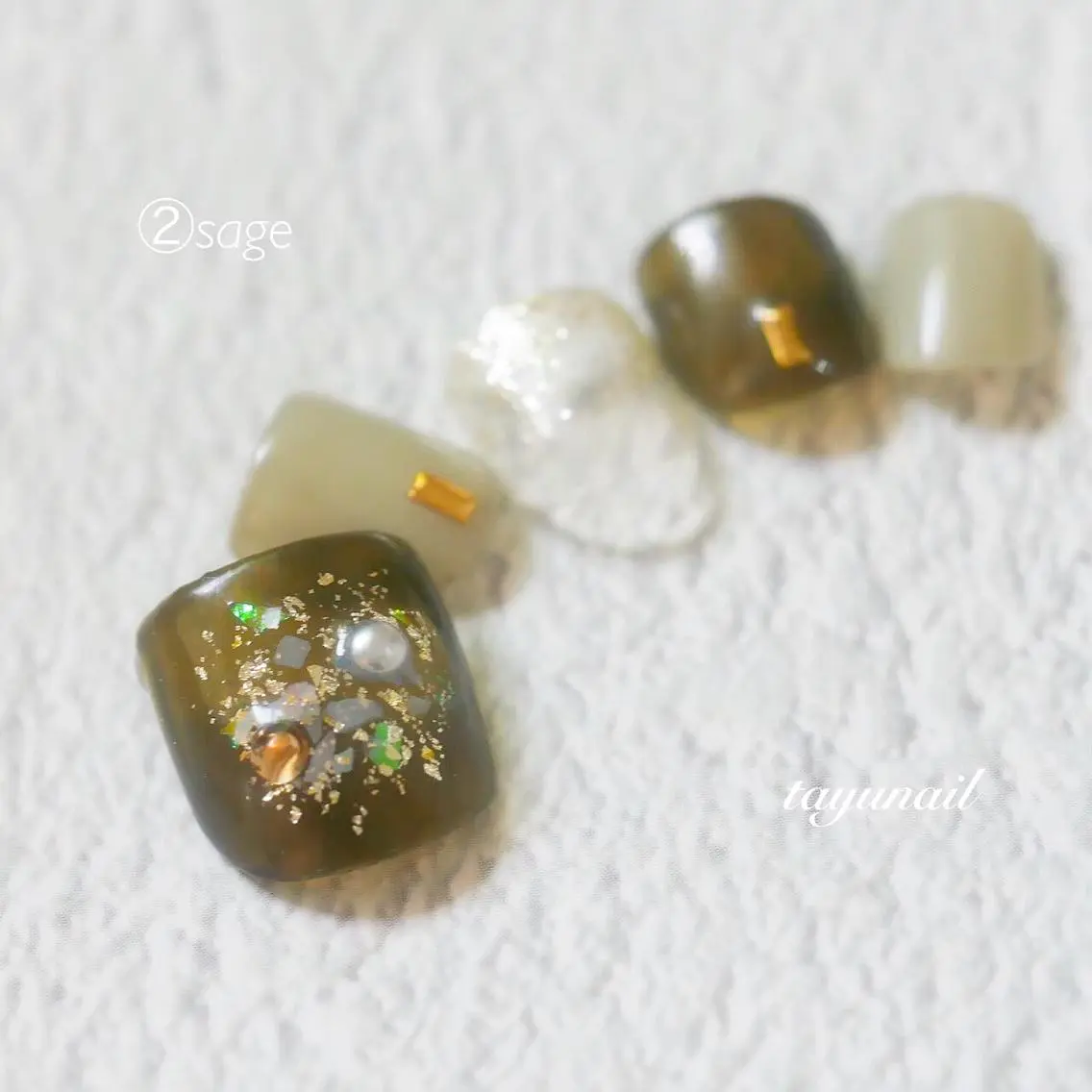ネイル アートネイル ブルー フットネイル ジェルネイル グリーン フットネイル ネイルサロン 【たゆnail】のネイルデザイン