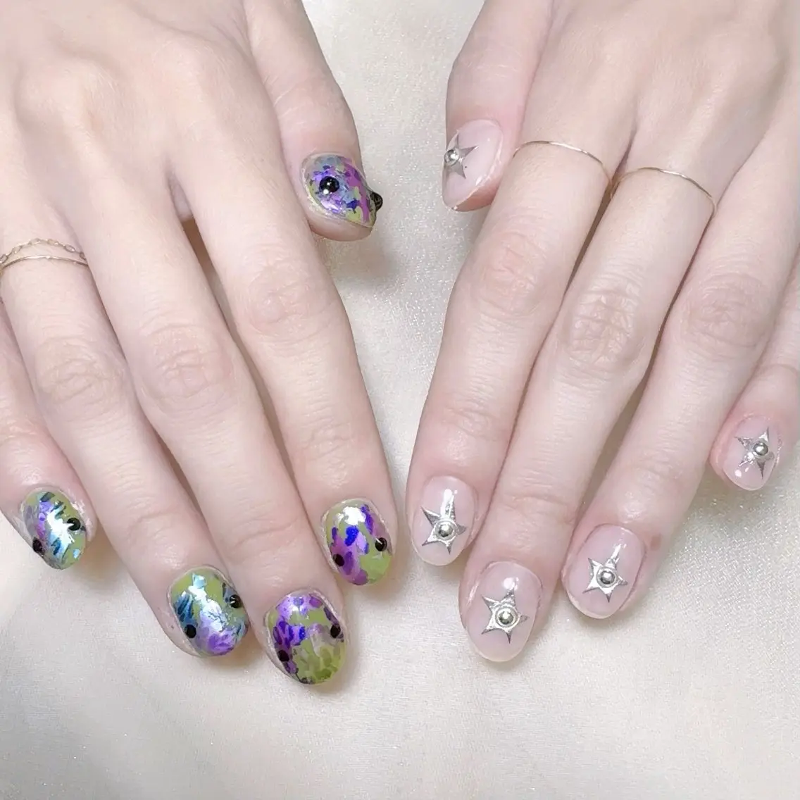 メンズ ネイル メンズ韓国風 アートネイル オーロラネイル ガーリー キラキラネイル ハンドネイル Nail salon 木にいるのネイルデザイン