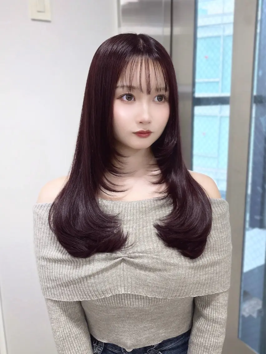 ロング カラー ラベンダーカラー ピンクカラー ピンクラベンダー レイヤーカット カット ヘアカラー 韓国レイヤー/ 縮毛矯正🎀minaのヘアスタイル