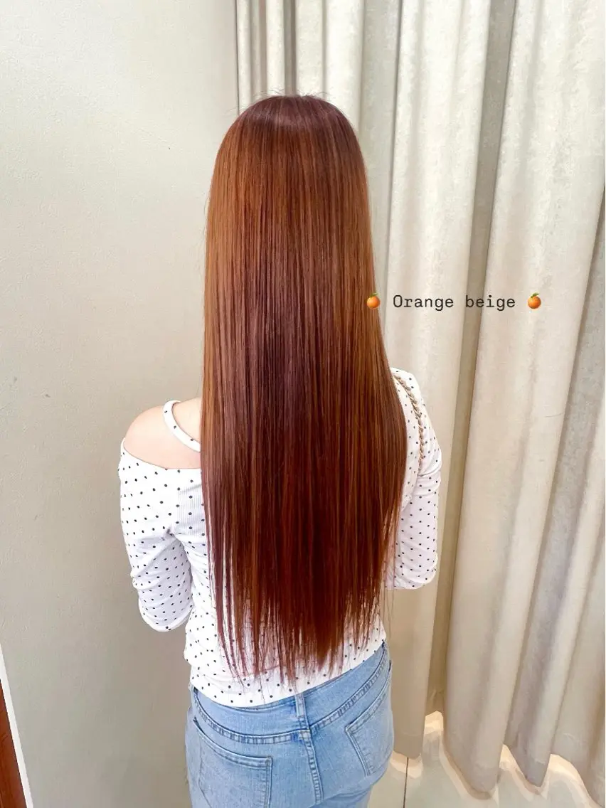 ロング カラー ベージュカラー ブリーチ ブリーチなしカラー オレンジ オレンジベージュ ヘアカラー トリートメント LiTA 友田未来のヘアスタイル