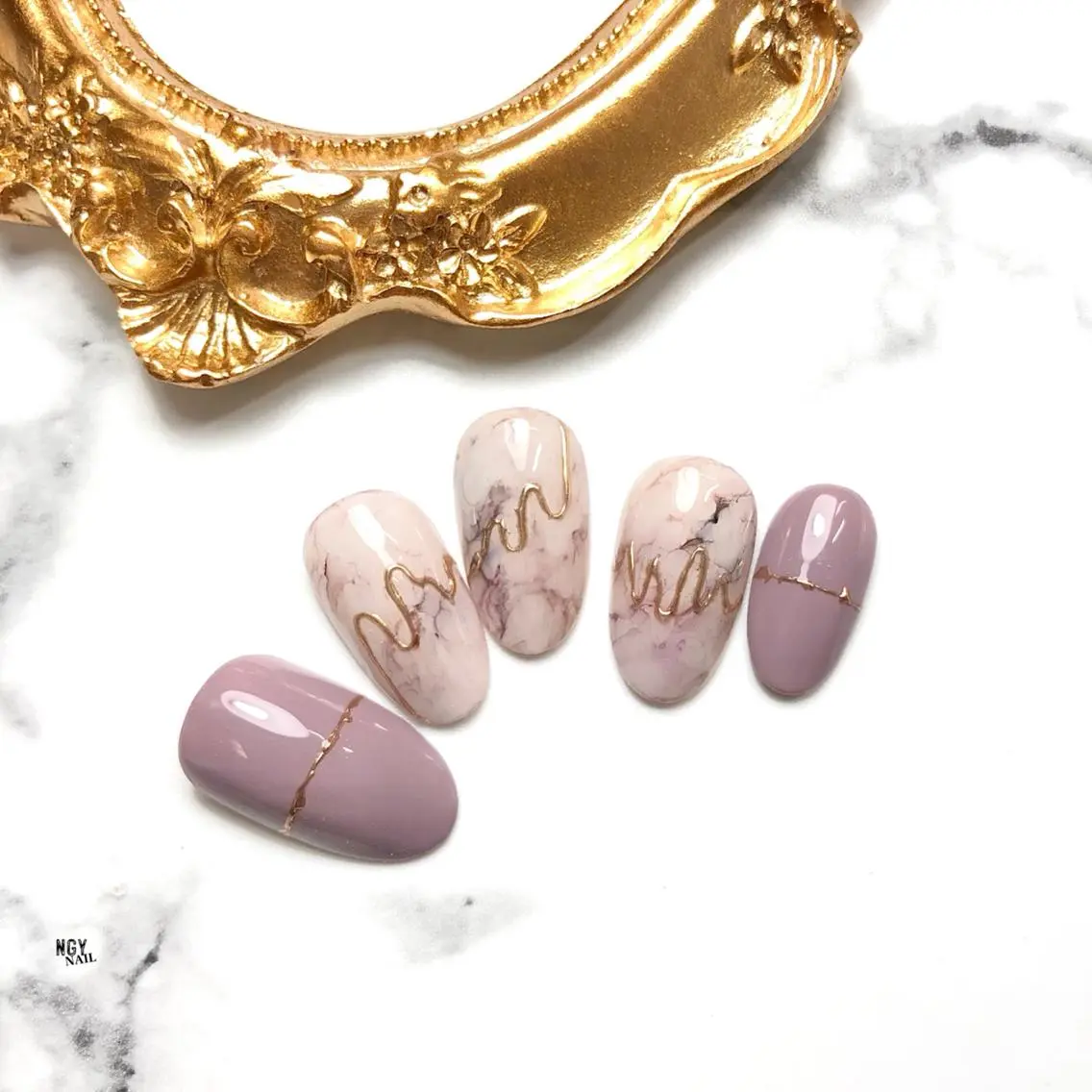 ネイル アートネイル 大理石ネイル(マーブル) ミラーネイル ニュアンスネイル ピンク ハンドネイル NAIL NOWのネイルデザイン