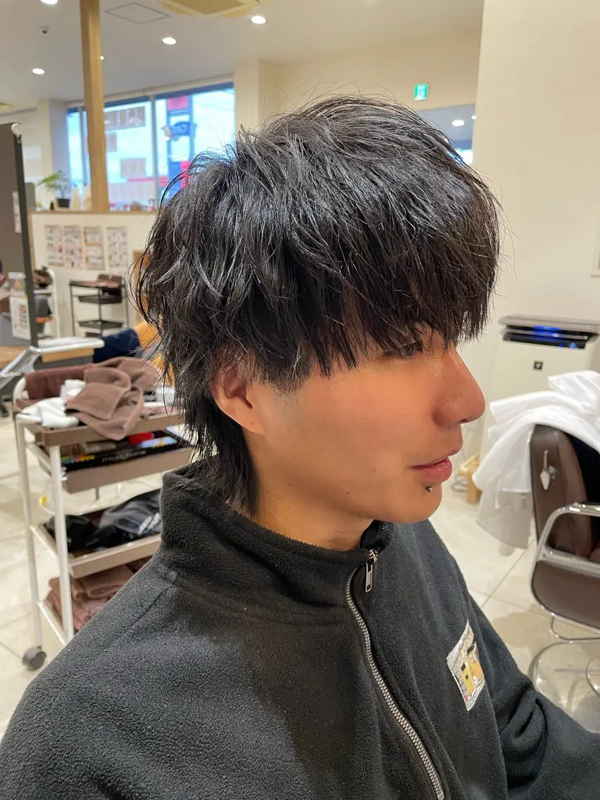 ミディアム メンズ メンズウルフカット ウルフカット 野水 隆雅のヘアスタイル