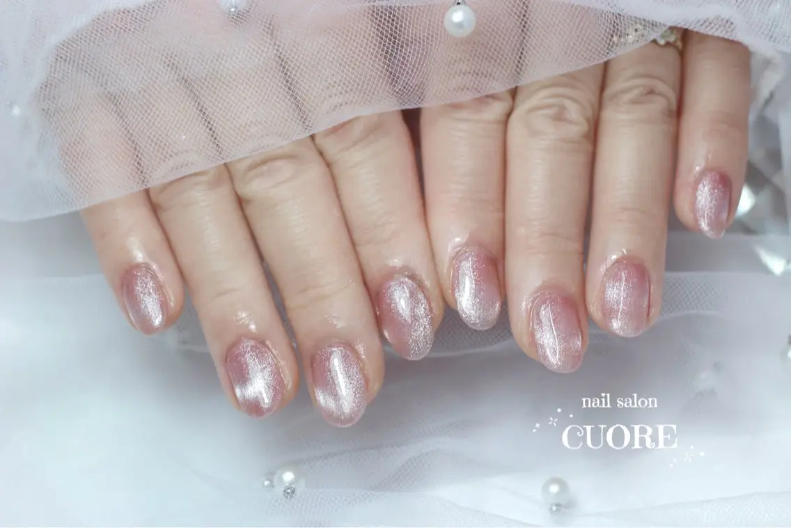 ネイル フレンチネイル マグネットネイル マグネットフレンチ ワンカラーネイル ピンク ハンドネイル nail salon CUOREのネイルデザイン