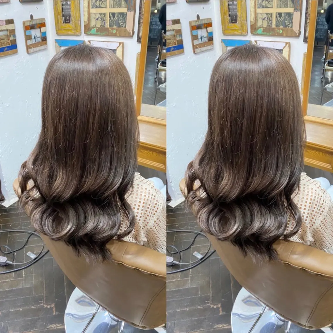 セミロング カラー ヘアアレンジ ベージュカラー フォギーベージュ 💎ハイトーン/艶 カラー モエカ💎のヘアスタイル