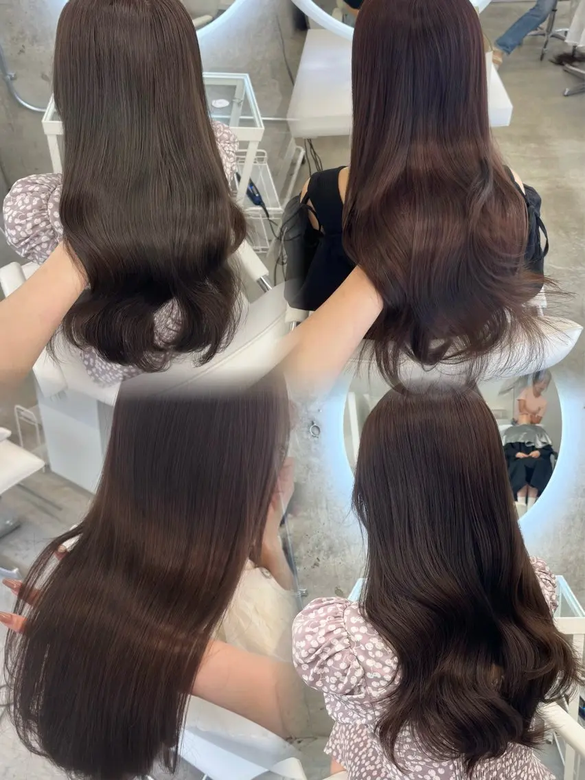 ロング カラー ブラウンカラー ショコラグレージュ グレージュ ラベンダーカラー レイヤーカット 透明感カラー表参道のヘアスタイル