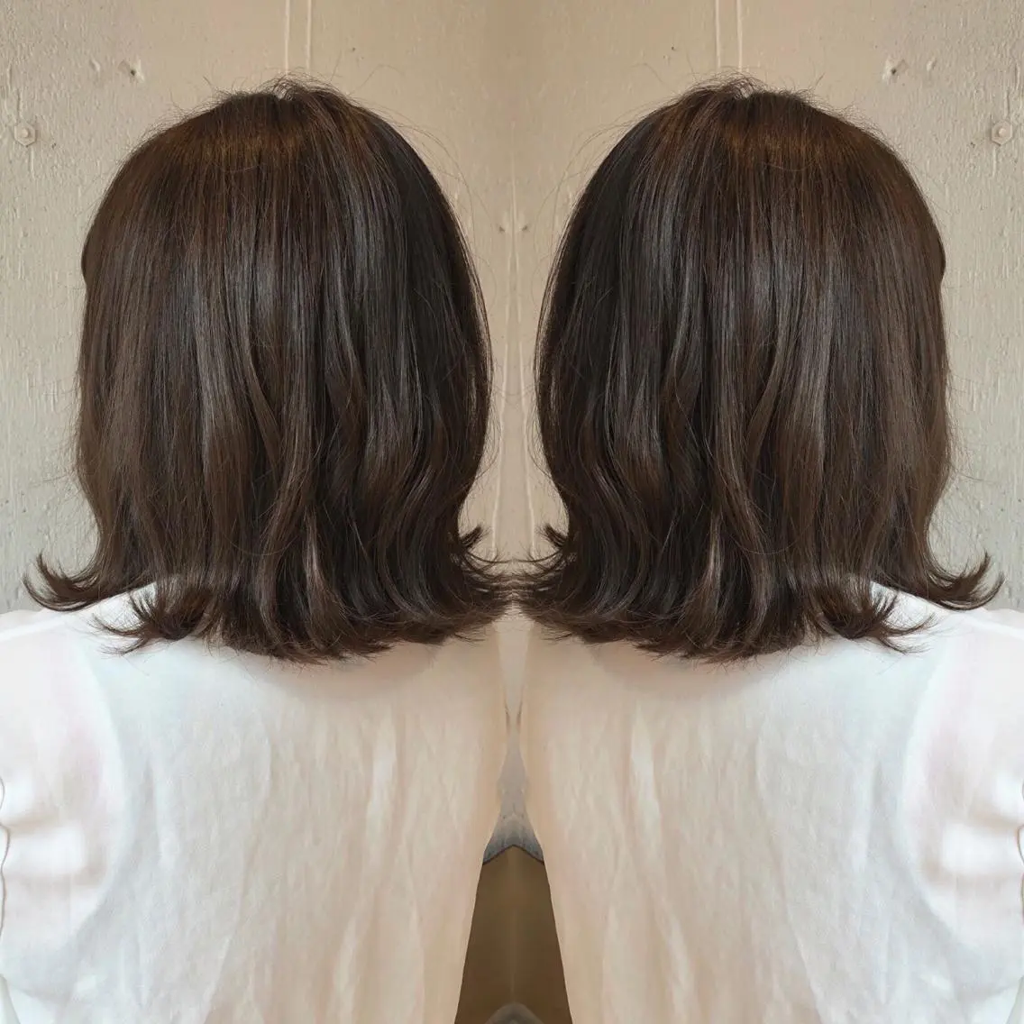 ミディアム アッシュ 外ハネヘア あらき ちさとのヘアスタイル