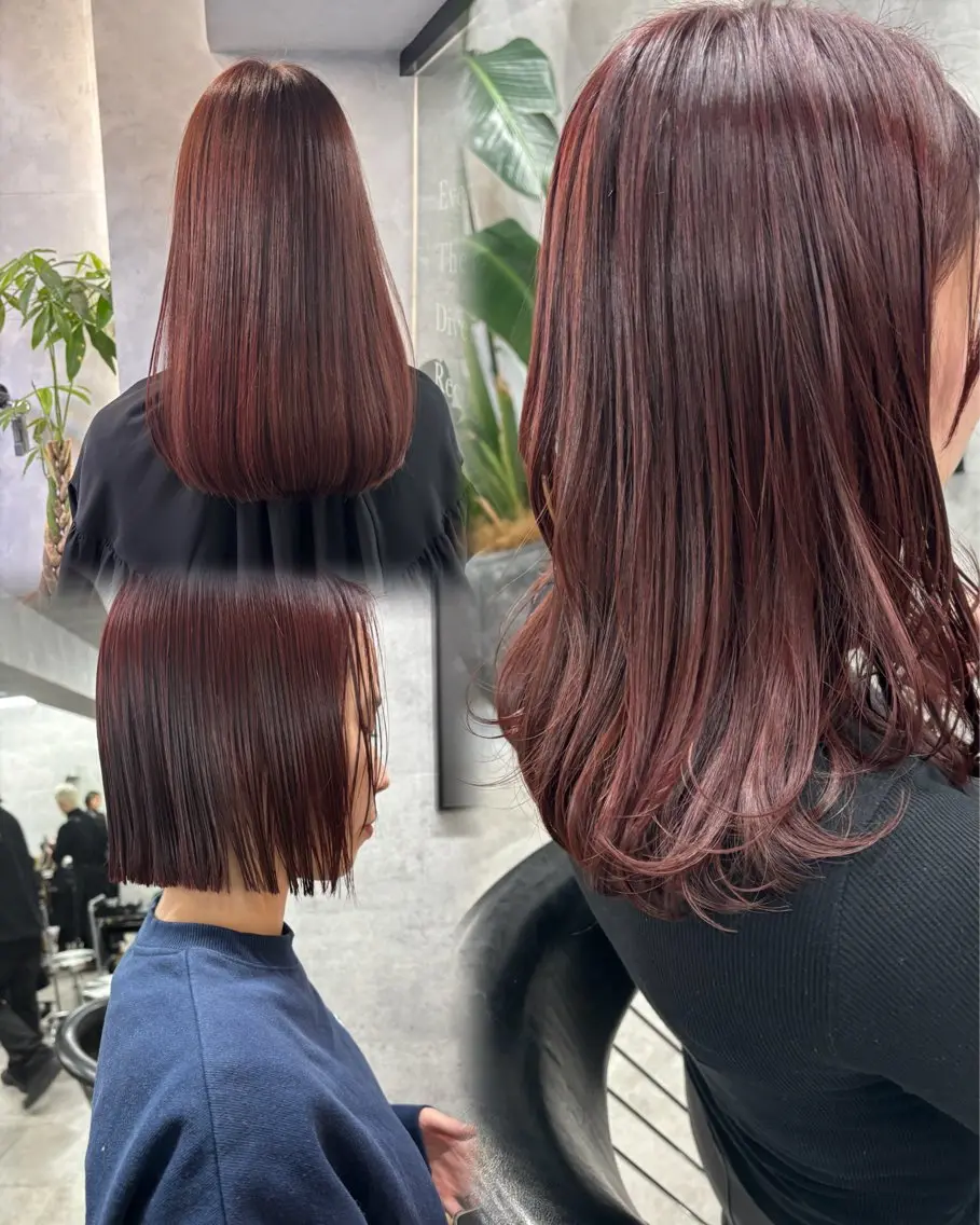 ミディアム カラー ボルドーカラー カット ヘアカラー ボブ×レイヤーカット 透明感カラー/Fuuのヘアスタイル