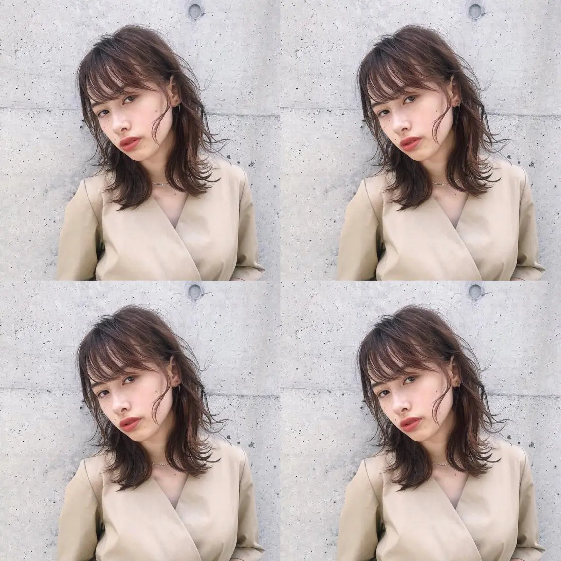 ミディアム カラー パーマ ヘアアレンジ ミディアムパーマ 松田 亮葉のヘアスタイル
