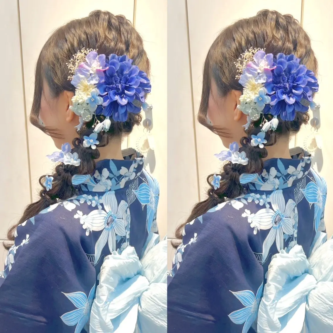 ロング デート 浴衣 ヘアセット ヘアメ🎀ハイトーン 🩵エクステ🪄しほのヘアスタイル