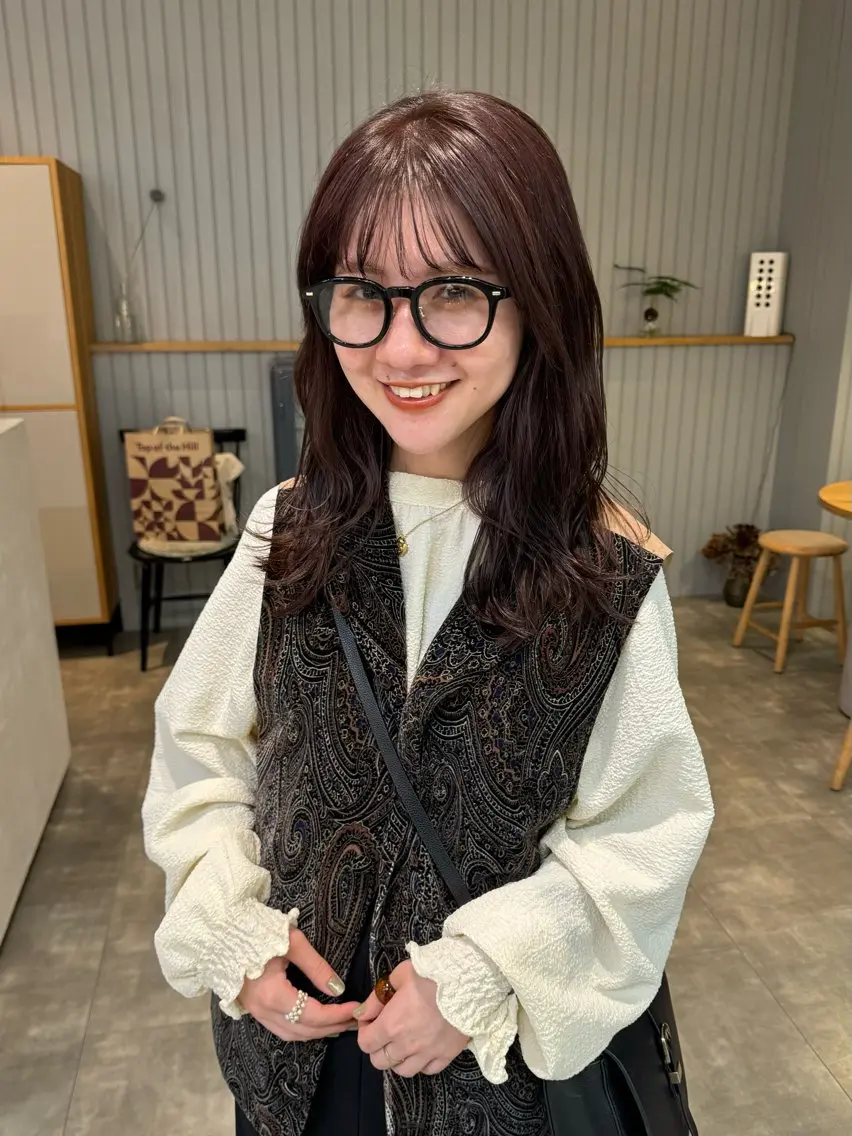 ロング カラー パーマ カシス 透明感カラー ハイライトカラー ピンクカラー ハイライト 加藤 真由のヘアスタイル