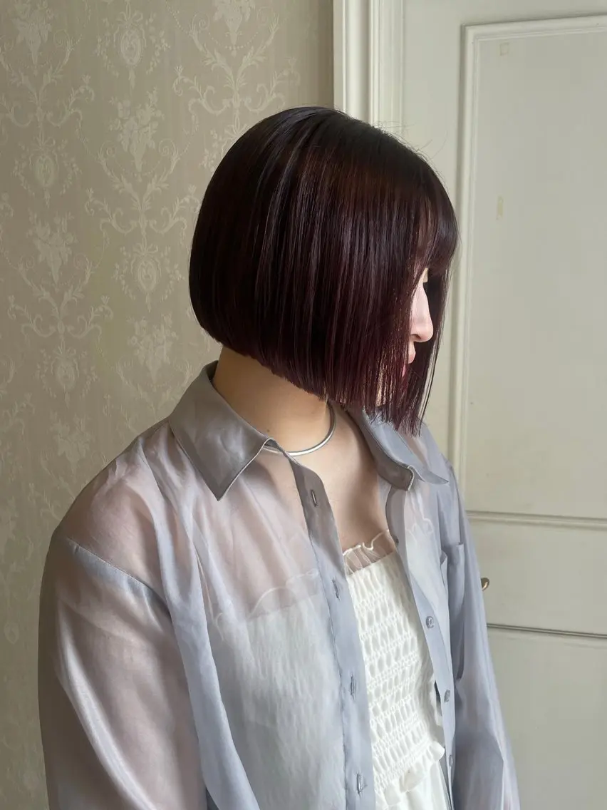 ショート カラー ボブレイヤー ベージュカラー ブリーチ ブラウンカラー カシス カット ヘアカラー トリートメント 烏丸/艶髪/レイヤー /韓国風/廣瀬尚輝のヘアスタイル