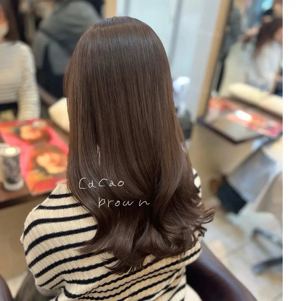ロング カラー ブラウンカラー 透明感カラー ココアブラウン ダブルカラー Luana .Rioneのマツエク・マツパデザイン