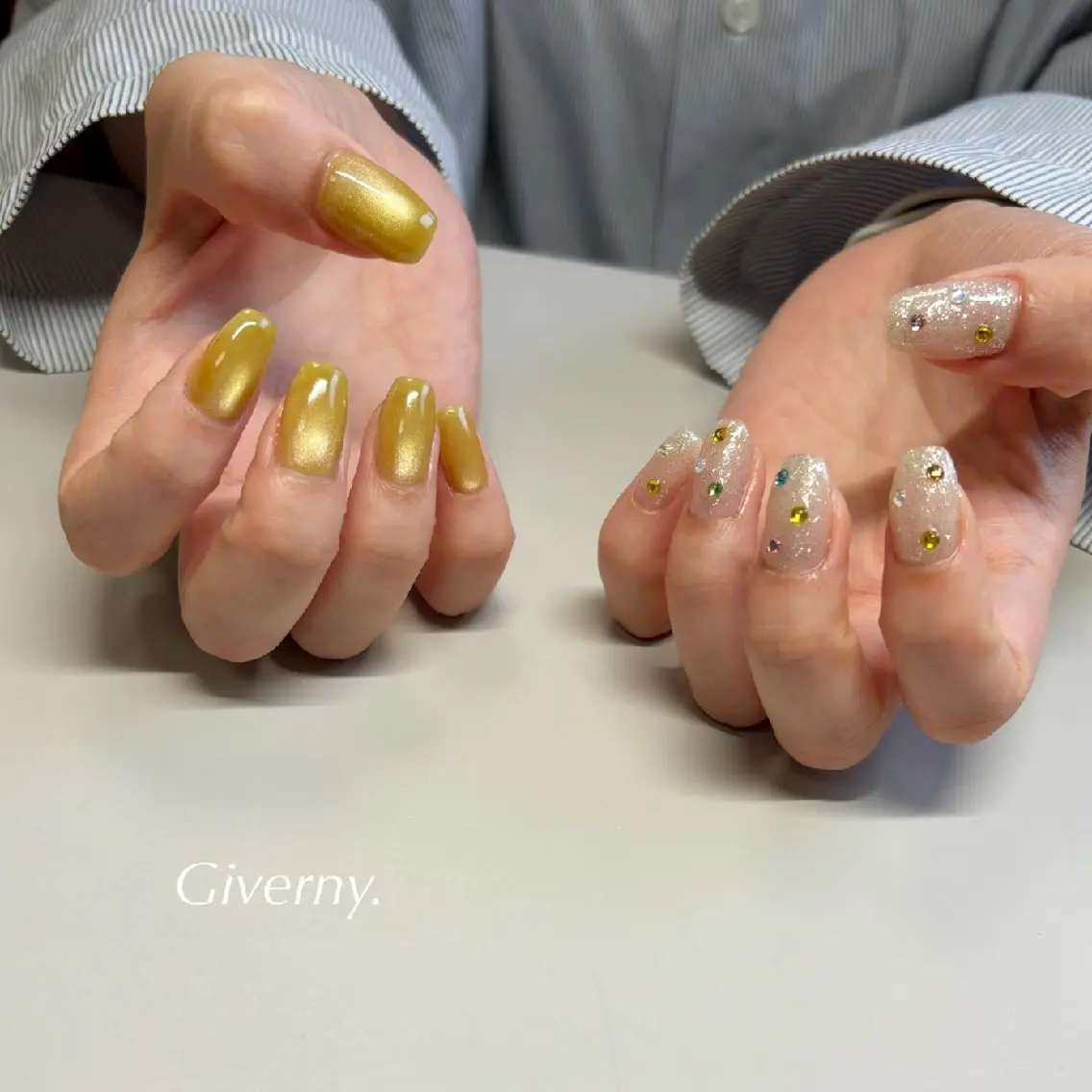 ネイル フラッシュネイル マグネットネイル 黄色 ハンドネイル Giverny .のネイルデザイン