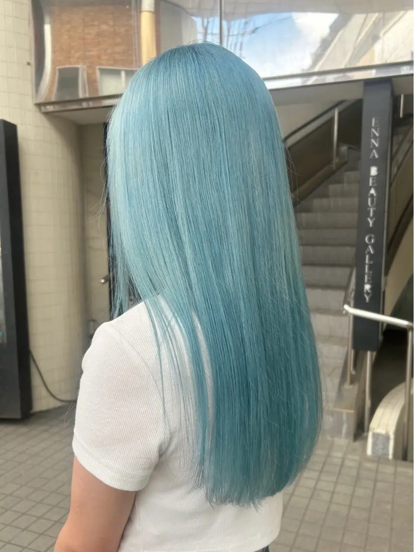 セミロング カラー ブリーチ ミント ヘアカラー ブリーチ透明感カラー 🍀mizuki🍀のヘアスタイル