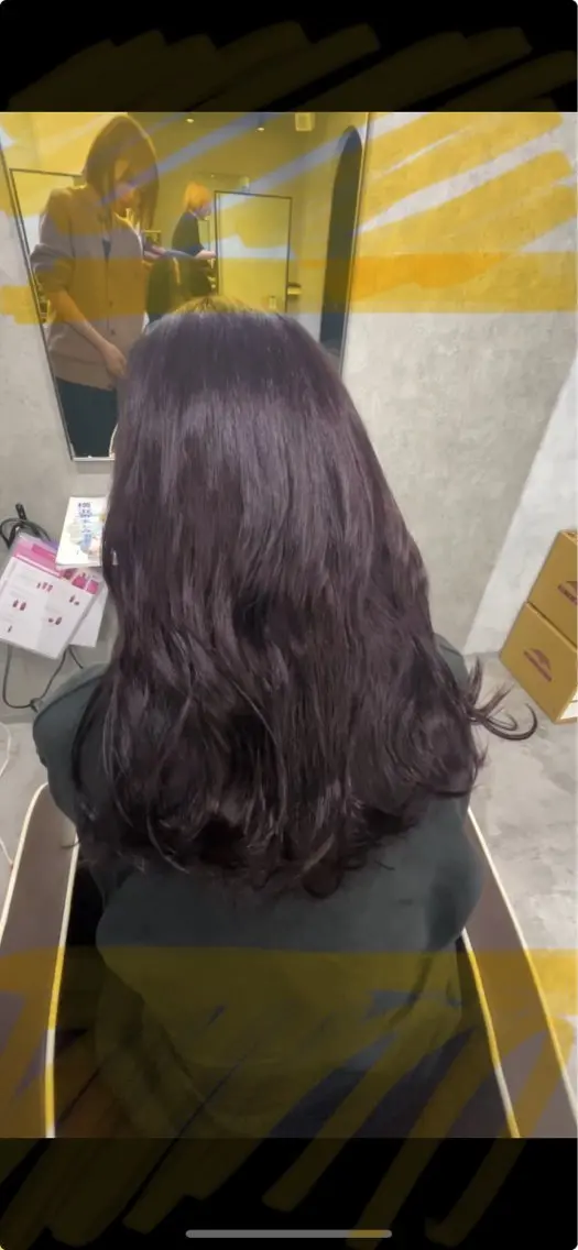 ロング ヘアカラー トリートメント ヘアセット 韓国風レイヤーカラー ライムのヘアスタイル