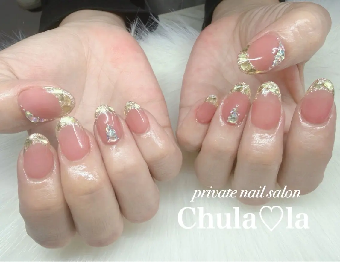 ネイル フレンチネイル ガラスフレンチ ストーンネイル ハンドネイル Chula♡la 豊見城市高安のネイルデザイン