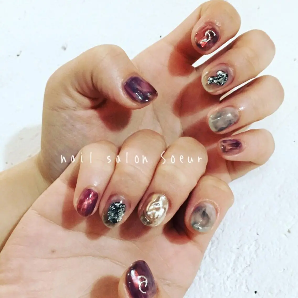 ネイル アートネイル 長さ出し ジェルネイル マットネイル ミラーネイル ハンドネイル nail salon Soeurのネイルデザイン