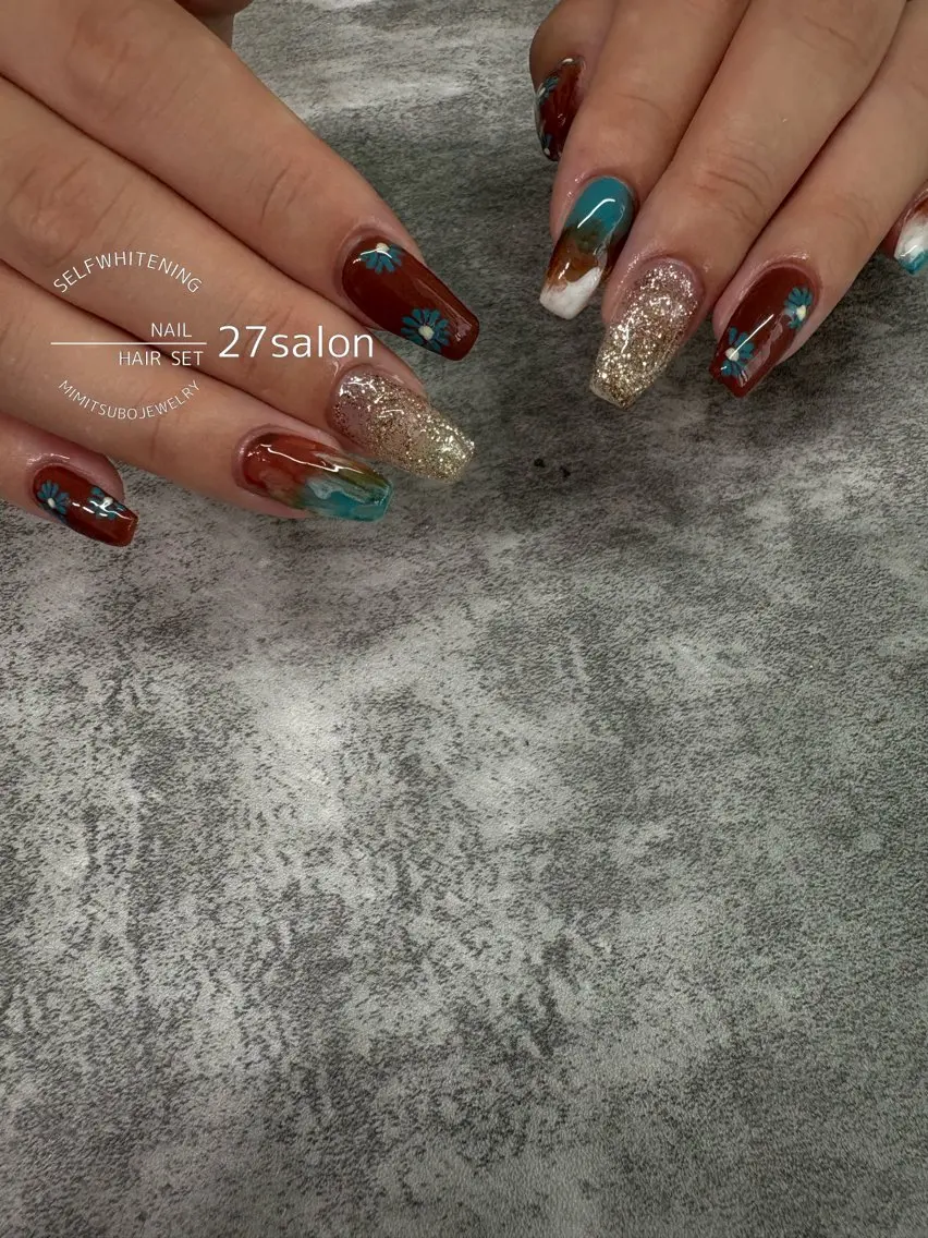 ネイル ブラウン ニュアンスネイル ハンドネイル 27salon yuinaのネイルデザイン