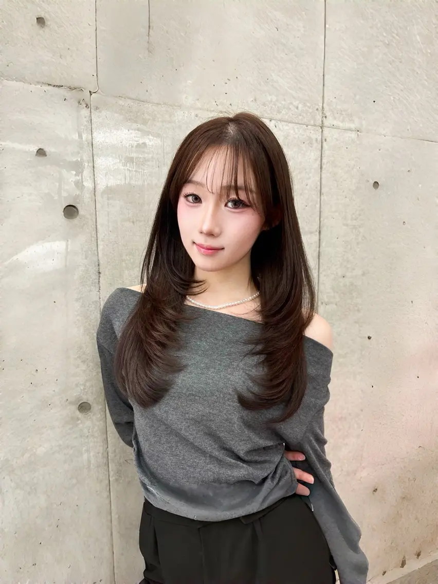 ロング カット ヘアカラー トリートメント 韓国🇰🇷ヘア/ 韓国レイヤーshinのヘアスタイル