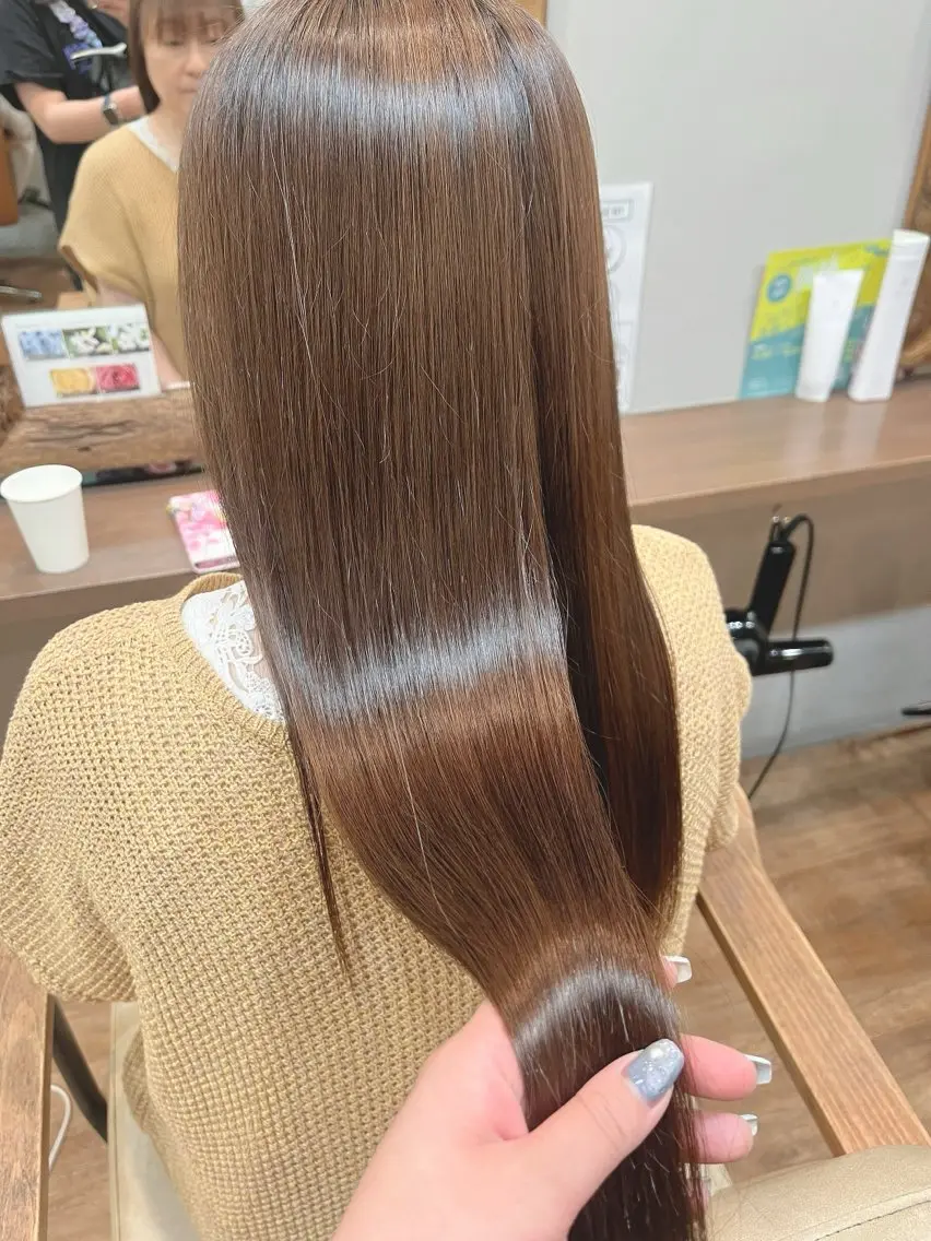 ロング 縮毛矯正 縮毛矯正 あらいしほ /ダブルカラーのヘアスタイル