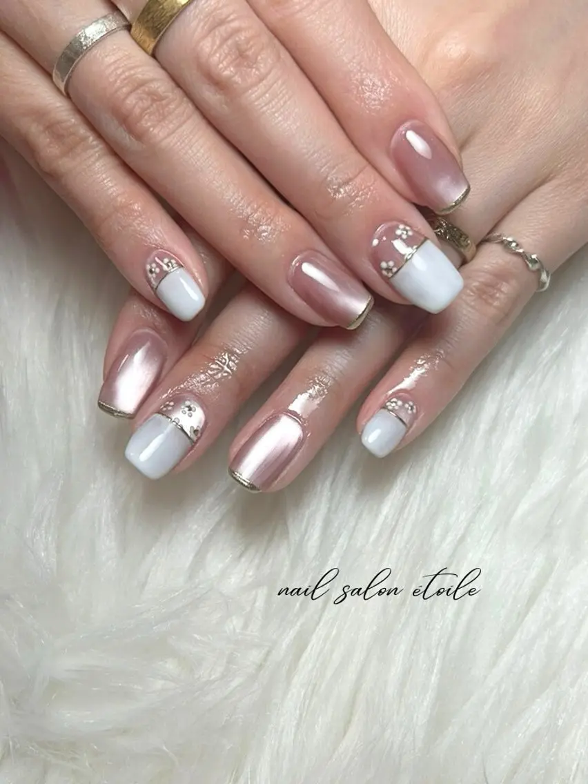 ネイル フラワーネイル マグネットネイル ピンク ホワイト ハンドネイル nail salon étoileのネイルデザイン