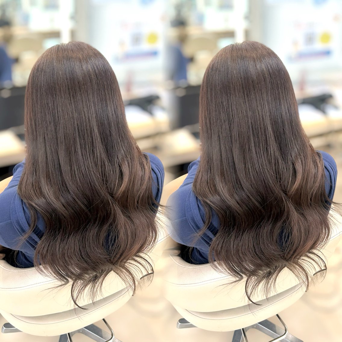ロング カラー カット ヘアカラー トリートメント ヘッドスパ ヘアセット ベージュ/つや/ レイヤー/ゆいなのヘアスタイル