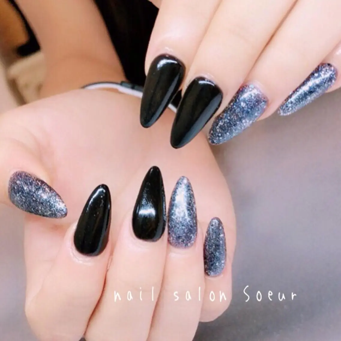 ネイル ラメ(グリッター) 持ち込み ワンカラーネイル スカルプネイル シルバー ハンドネイル nail salon Soeurのネイルデザイン