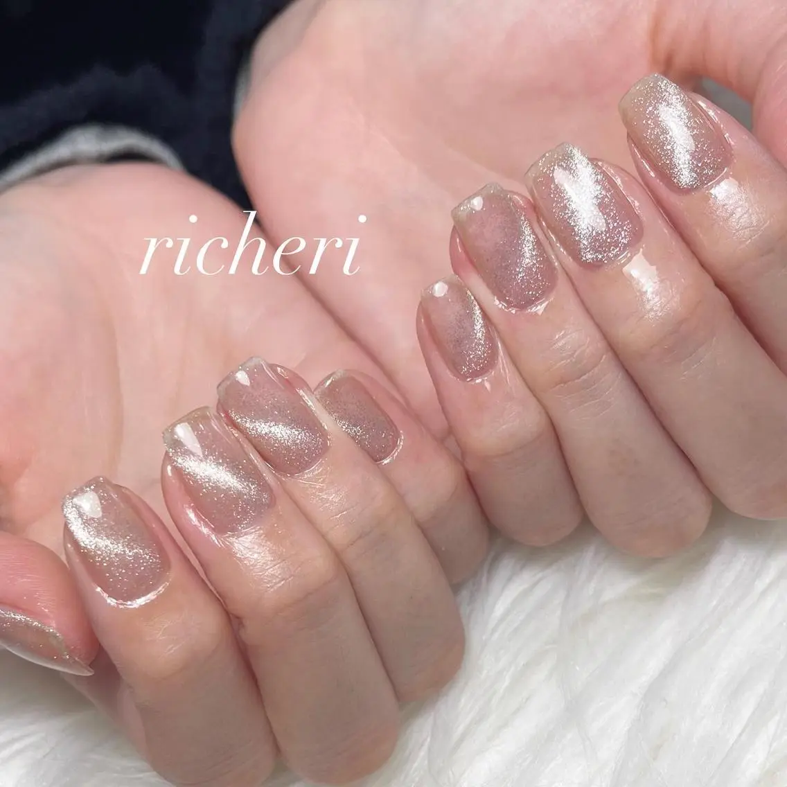 ミディアム ネイル 韓国風ヘア アートネイル フレンチネイル ジェルネイル ガラスフレンチ richeri beautyのエステ・リラクイメージ