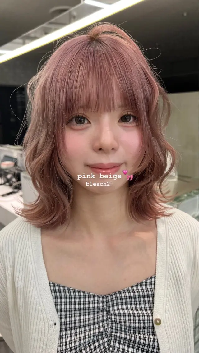 ミディアム カラー ベージュカラー ピンクカラー ピンクベージュ レイヤー特化/渋谷 rinのヘアスタイル