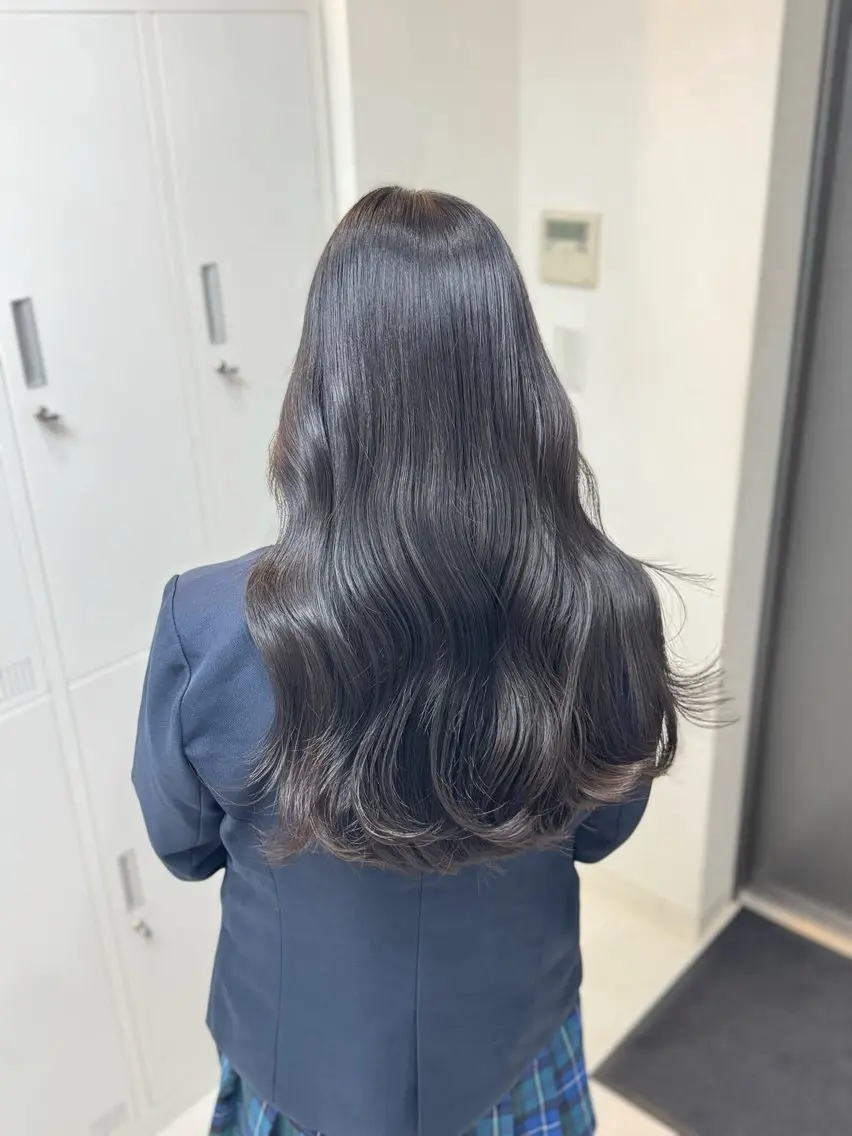 ロング カラー 黒髪 髪質改善 韓国風ヘア 縮毛矯正 トリートメント ヘアカラー トリートメント ヘアセット 髪質改善Ⅰ透明感 艶カラーⅠたつやのヘアスタイル