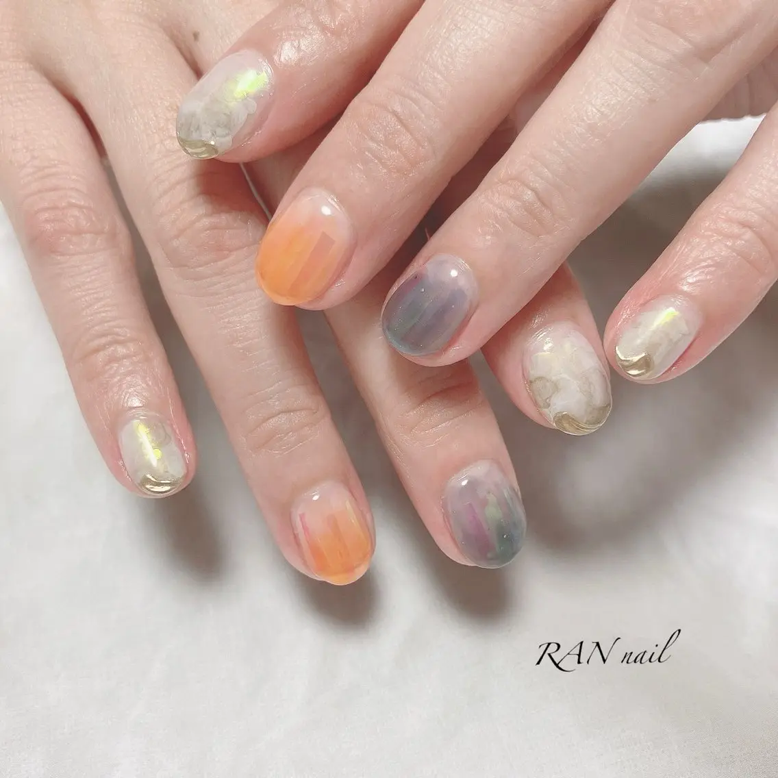 ネイル アートネイル オーロラネイル クリアネイル 氷ネイル・うるうるネイル ネイビー ハンドネイル フットネイル RAN nailのネイルデザイン