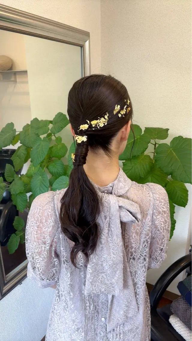 ロング カラー パーマ ヘアアレンジ 結婚式・ブライダル 顔周りカット ロング ヘアセット yukimi .のヘアスタイル