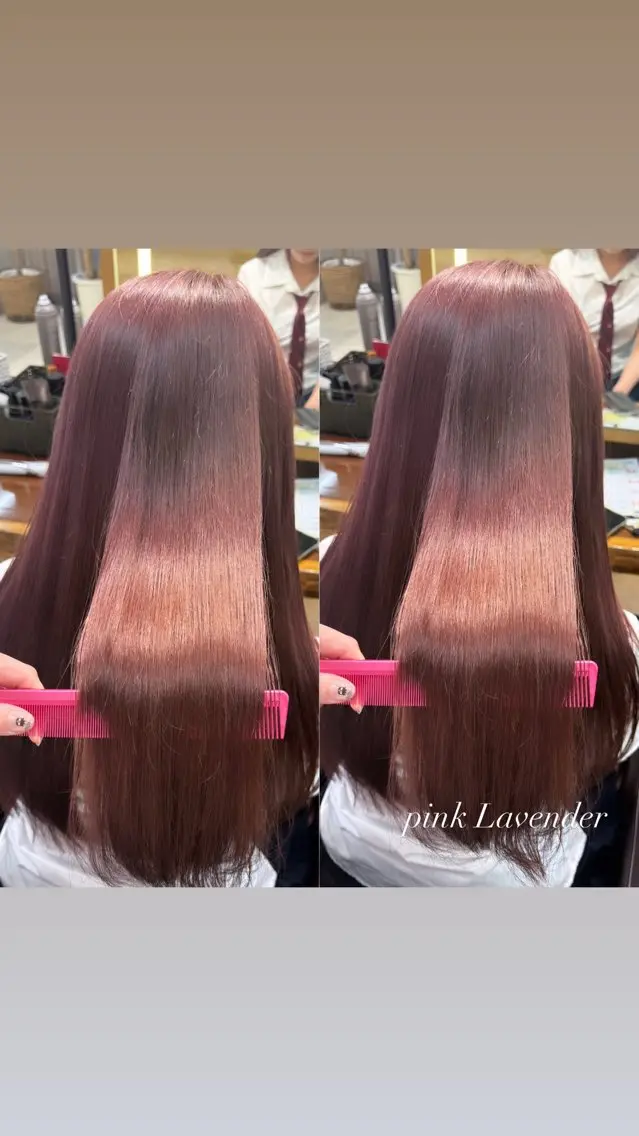 ロング カラー ブリーチ ラベンダーカラー ピンクカラー ピンクラベンダー ヘアカラー 暖色カラー/ ストレート/くるみのヘアスタイル