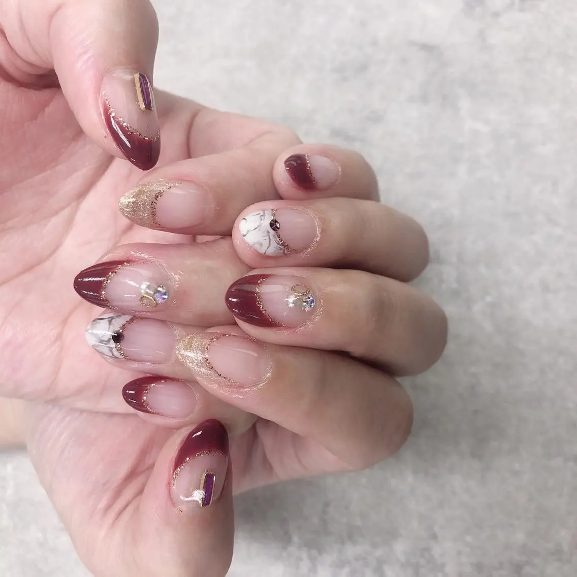 ネイル フレンチネイル 大理石ネイル(マーブル) ハンドネイル ハンドケア FASTNAIL PLUS 新宿店のネイルデザイン