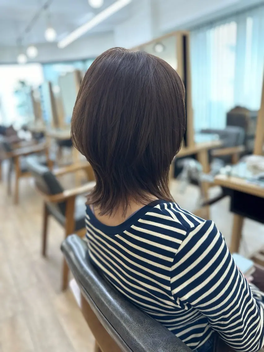 ミディアム カラー パーマ ヘアアレンジ メンズ キッズ レイヤーカット/ 巻ける縮毛矯正のヘアスタイル