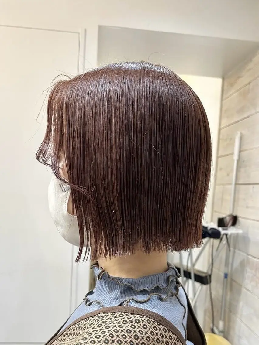 ショート カラー 切りっぱなしボブ ブラウンカラー ピンクカラー ピンクブラウン ボブ カット ヘアカラー トリートメント 透明感カラー/艶髪 /髪質改善/トーコのヘアスタイル