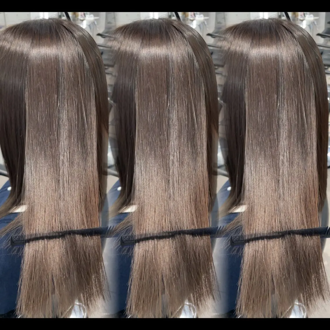 ロング カラー パーマ ケアカラー ダークグレー グレージュ 髪質改善 縮毛矯正 ヘアカラー 縮毛矯正 大智/ハイライト バレイヤージュのヘアスタイル