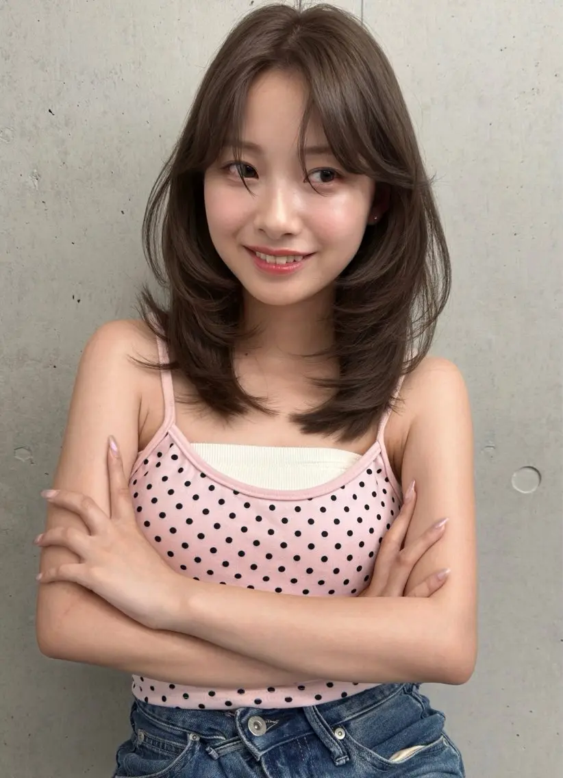 ミディアム カット ヘアカラー トリートメント Miyu/透明感 カラー/レイヤーのヘアスタイル