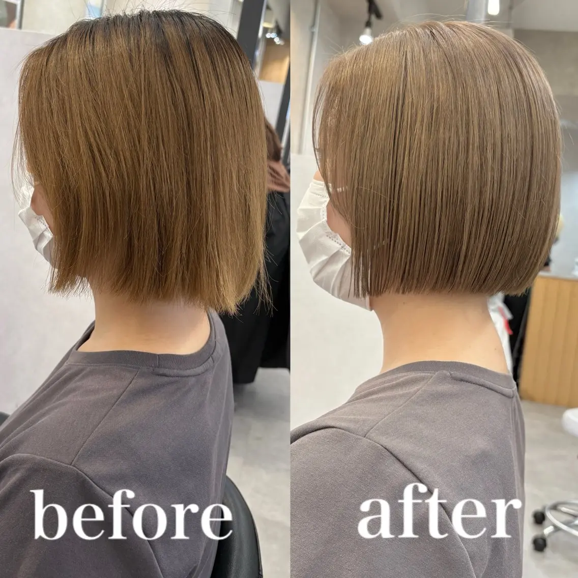 ミディアム カラー ベージュカラー ハイトーンカラー ミルクティーベージュ 🌸Bob🌸 市井友佳子のヘアスタイル