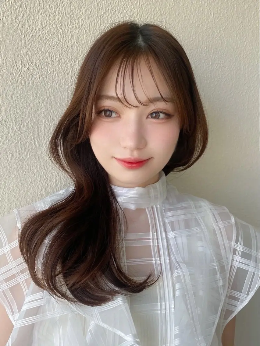 セミロング カラー ベージュカラー くびれヘア カット ヘアカラー トリートメント RIHO/愛されモテ /透明感カラーのヘアスタイル