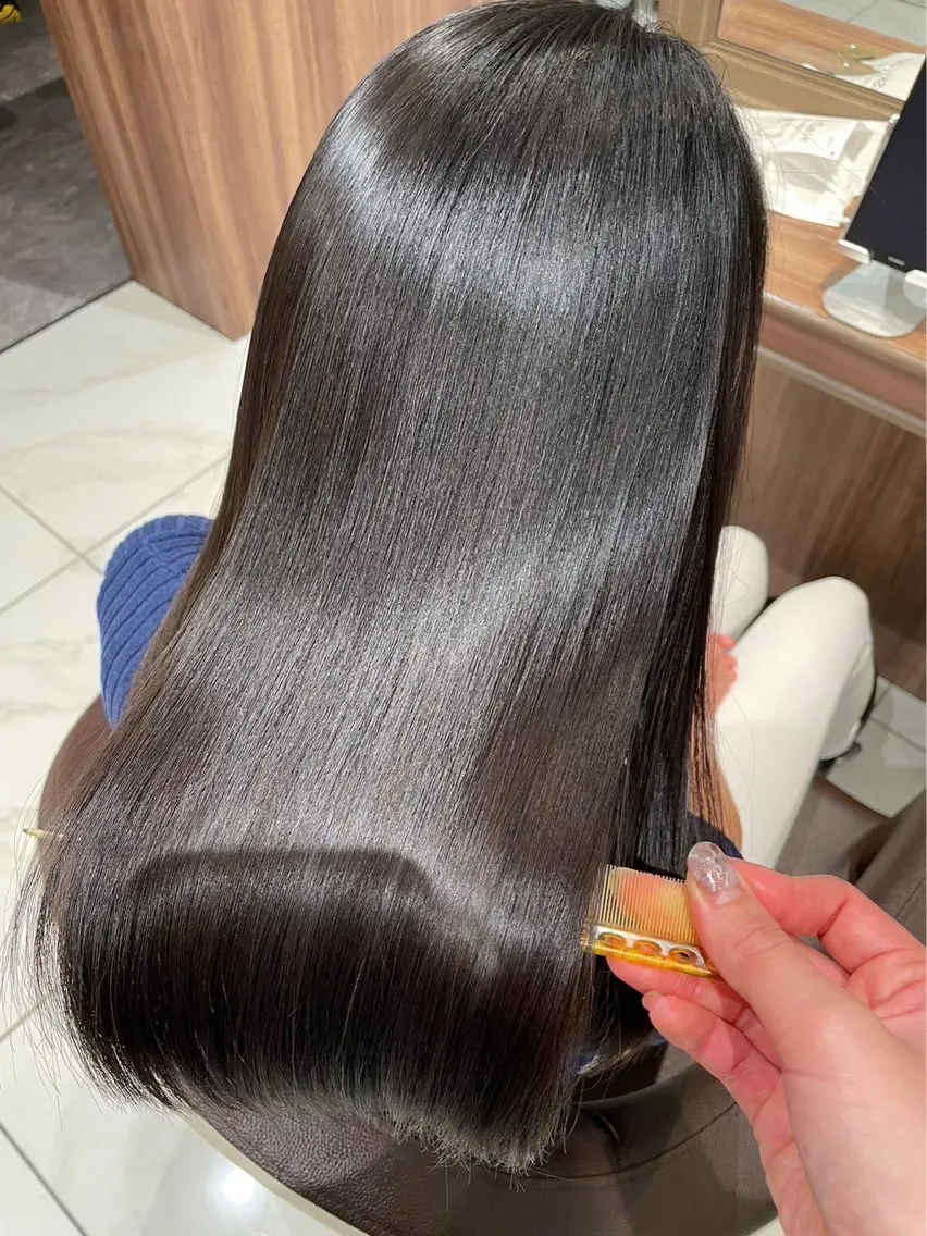 セミロング トリートメント 縮毛矯正& 透明感カラー✨レオのヘアスタイル