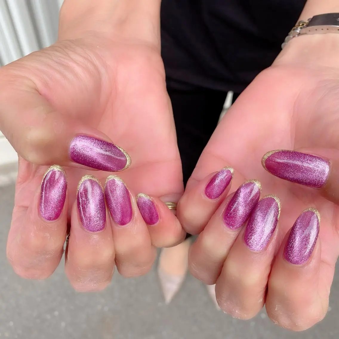 ネイル アートネイル フレンチネイル ゴールド ラメ(グリッター) マグネットネイル Salon Ｋのネイルデザイン