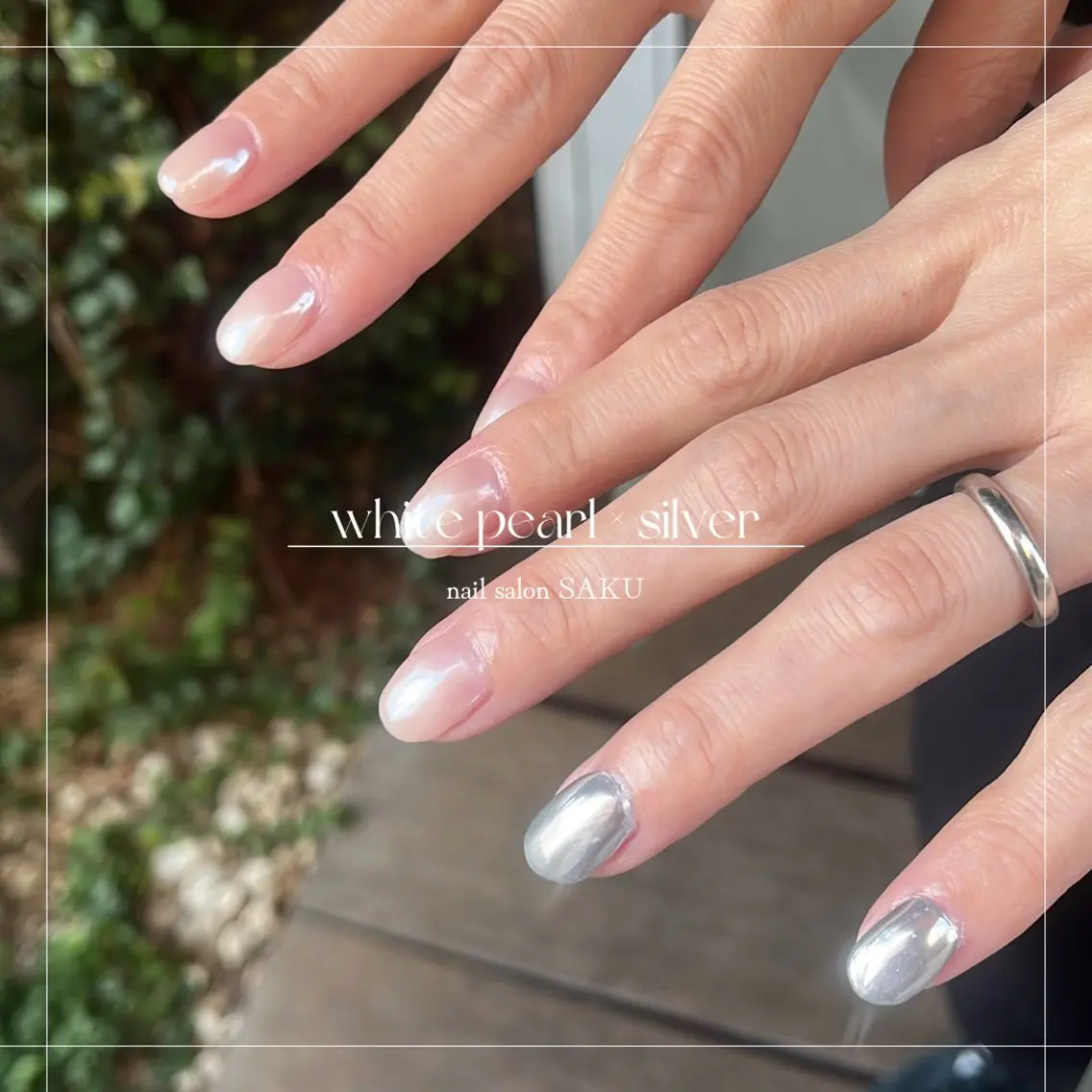 ネイル ミラーネイル ニュアンスネイル シンプルネイル ホワイト SAKU nail 作島茜のネイルデザイン